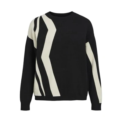 Immagine di Object Objray Lo L/S Knit Pullover AOP Noos Maglione Lavorato a Maglia, Black/Pattern:Sandshell Vertical Stripes, S Donna