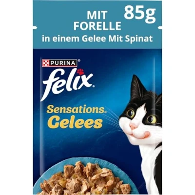 Immagine di FELIX Sensations Gelatine cibo umido per gatti, con trota e spinaci in gelatina, confezione da 26 (26 x 85 g)