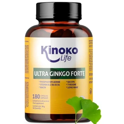 Immagine di Ginkgo Biloba Forte 180 Capsule con Bacopa, Fosfatidilserina, Criniera di Leone, Tirosina, Niacina e Vitamine B Complex per Memoria Concentrazione.