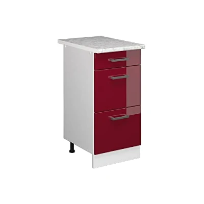 Immagine di Vicco mobiletto base per cucina R line, Rosso bordeaux lucido/Bianco, 40 cm con cassetti PL Marmo