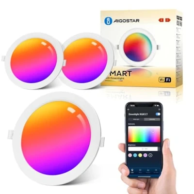 Immagine di Aigostar 9W Faretti Led da Incasso per Cartongesso, 2 pezzi Faretto Incasso, Lampada App Controllo RGB Dimmerabile, Bianco Caldo a 2700 6500K 780LM, Compatibili con Alexa e Google Home