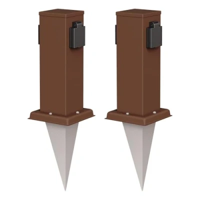 Immagine di ledscom.de 2 x Polly presa da giardino a colonna con picchetto terra per esterni, IP44, gang, marrone, quadrato, 27cm