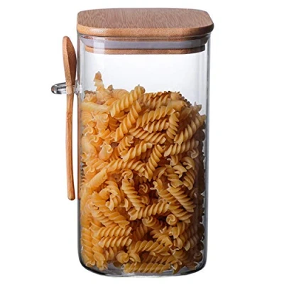 Immagine di OnePine 1200ml Barattoli di Vetro, Barattolo Caffè con Coperchio e Cucchiaio, Quadrati Contenitori Vetro per Conservare Tè Zucchero Spezie