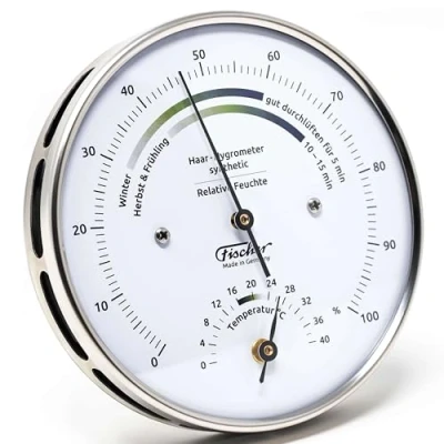 Immagine di Fischer 122.01HT Igrometro e termometro per ambiente Misuratore di umidità dell&#039;aria in acciaio inox 103 mm Made Germany