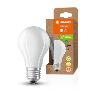 Immagine di LEDVANCE Lampada a risparmio energetico, lampadina smerigliata, E27, bianco caldo (3000K), 2,5 watt, sostituisce da 40W, altamente efficiente e confezione 1