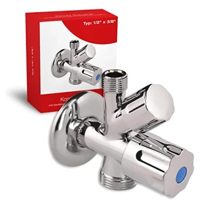 Immagine di Sanitop Wingenroth Geräte Chrom Kombi Eckventil Geräteanschluss Anschluss: 1/2 x 3/8 3/4 pollici mit Wandrosette Rückflussverhinderer Messing 17001 7 valvola angolare, cromata