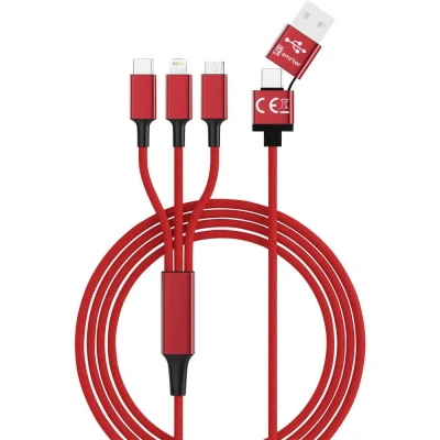 Immagine di Smrter Cavo di ricarica USB 2.0 Spina A, C®, Connettore Apple Lightning, Micro B 1.20 m Rosso SMRTER_HYDRA_ULT_RD