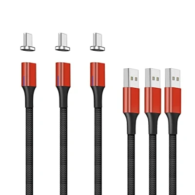 Immagine di NetDot Gen10 USB C Cavo di ricarica rapida magnetico intrecciato in nylon con LED laterale compatibile dispositivo tipo (1 m/3 confezione rossa)