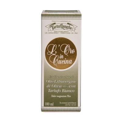 Immagine di Tartuflanghe ORO in CUCINA: OLIO EXTRAV.d&#039;OLIVA con TARTUFO BIANCO fette (Tuber magnatum Pico) 100ml