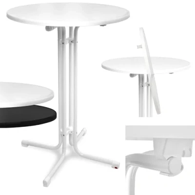 Immagine di Beautissu Tavolo Alto Pieghevole Bianco Ø70cm Bellini Bar Bistrot Resistente alle Intemperie con Piede Regolabile in Altezza, Montaggio Facile Staffa Preassemblata da Festa Rotondo