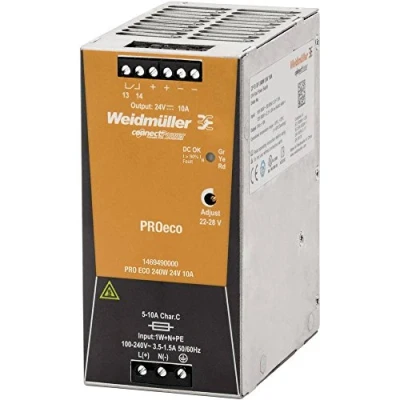 Immagine di Weidmüller PRO ECO 240W 24V 10A Alimentatore per guida DIN 24 V/DC 10 A 240 W Num. uscite:1 x Contenuto 1 pz.