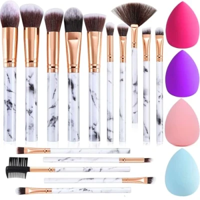 Immagine di Pennelli Make Up FILY DUAIU 15 pezzi Set di per Trucco in marmo Premium sintetica Blush Contour Foundation Concealer Ombretto con 4 Spugnetta