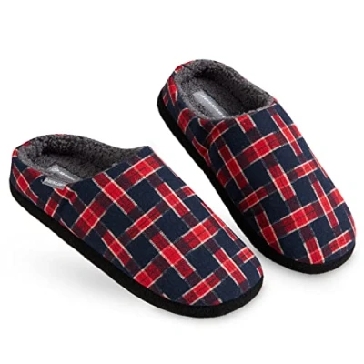 Immagine di DUNLOP Ciabatte Uomo, Comode Pantofole Invernali Calde Memory Foam, Taglia 41 46, Idea Regalo Compleanno, Ciabatta da Casa con Pelo, Originali Babbucce Uomo (Navy/Borgogna, Numeric_45)