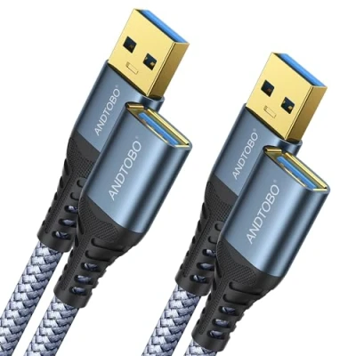Immagine di ANDTOBO Cavo Prolunga USB 3.0, [2M+2M, 2 Pacchi] Tipo a Maschio Femmina Cavi di Estensione Trasferimento dati ad alta Velocità 5Gbps per Gamepad, Stampante, Webcam, Tastiera