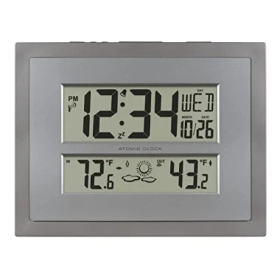 Immagine di La Crosse Technology 512 85937 INT Orologio da parete digitale atomico con temperatura e previsioni in grigio/argento