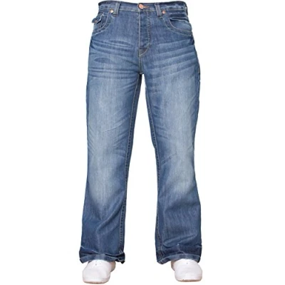 Immagine di APT Jeans bootcut da uomo, con gamba ampia, disponibile in 3 colori, colore: blu Lavaggio chiaro. 34W x 30L