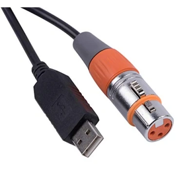 Immagine di Usangreen cavo di controllo da USB a DMX, convertitore seriale RS485, adattatore FTDI XLR 3 pin, per dispositivi illuminazione palcoscenico (1,8 m, guscio nero USB)
