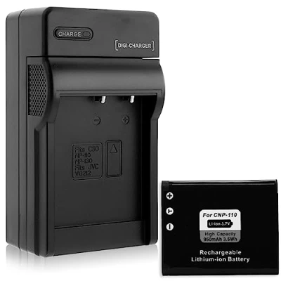Immagine di Batteria + Caricabatteria (Auto/Corrente) per Casio NP 110 / Exilim EX ZS15, ZS30 JVC Everio VX815... vedi lista!