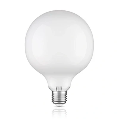 Immagine di ledscom.de lampadina LED E27, G125, bianco caldo (2700 K), 4 W, 550lm, vetro smerigliato extra opaco, filamento, lampadina, vetro, LED, base a risparmio