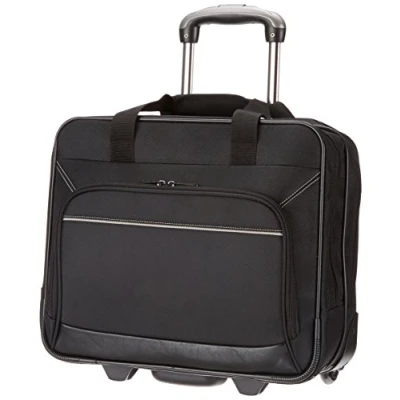 Immagine di Amazon Basics borsa per laptop, con rotelle fluide e tasca frontale facile da aprire, manico telescopico,Leggera, Nero, laptop fino a 16, 40 cm