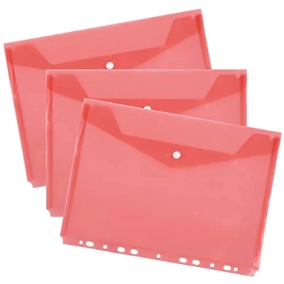 Immagine di D.RECT, cartellina portadocumenti con bottone automatico e foratura europea, PP A4, trasparente, rosso, 10 pezzi
