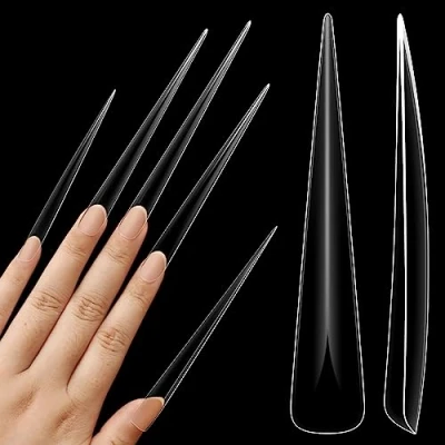 Immagine di NOVO OVO Punte extra lunghe per unghie a spillo, super estreme Long Sharp Fishbone Arrow Head Nails, 5XL XXXXXL copertura completa larga french nails for acrylic x12 size