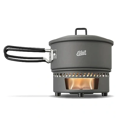 Immagine di Esbit Set di cottura a combustibile secco Fornello da campeggio all&#039;aperto 1000 ml con pentola in alluminio Impugnature pieghevoli fornelli