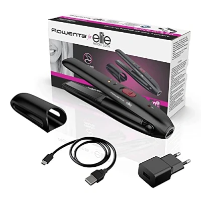 Immagine di Rowenta SF1312 Touch Up &amp; Go, Piastra Cordless, Power Bank per Ricaricare il Cellulare, Colore Nero e Rosa, Design Ultra Compatto, Batteria al Litio ad Alte Prestazioni