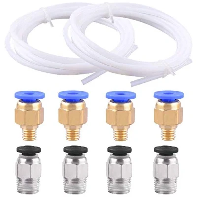Immagine di SIQUK Tubo teflon PTFE 2 pezzi (2 metri) 4 Raccordo rapido in PC4 M6 Connettore pneumatico M10 dritto Push to Connect per filamento stampante 1.75mm 3D