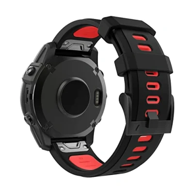 Immagine di MoKo Cinturino Compatibile con Garmin Fenix 7/7 Pro/6/6 Pro/5/5 Plus/Instinct Solar/Instinct 2/Forerunner 965/955, Quick Fit 22mm di Ricambio in Silicone Morbido Bicolore, Nero/Rosso