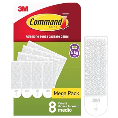 Immagine di Command Strisce Appendi Quadri Adesive Medie Bianche, Confezione da 8 Coppie di ottimale per Appendere Quadri, Cornici e Specchi al Muro senza Chiodi
