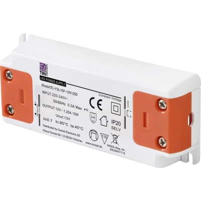 Immagine di TRU COMPONENTS TC YSL15F 1201250 Trasformatore per LED Tensione costante 15 W 1.25 A 12 V/DC adatto mobili, Sovratensione, Montaggio su superfici