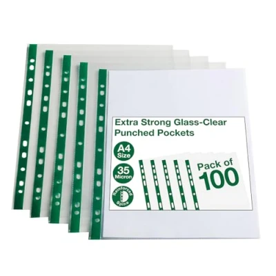 Immagine di SUMMIT buste perforate in polietilene, formato A4, trasparenti, 100 plastica