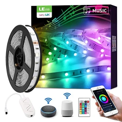 Immagine di LE 5M 24W Smart Striscia LED WiFi Intelligente con Musica, Compatibile Alexa/Google Home, 16 Milioni Colori RGB, Strisce TV Controllo da Voce e APP, Incluso Telecomando Controller, 2.4GHz