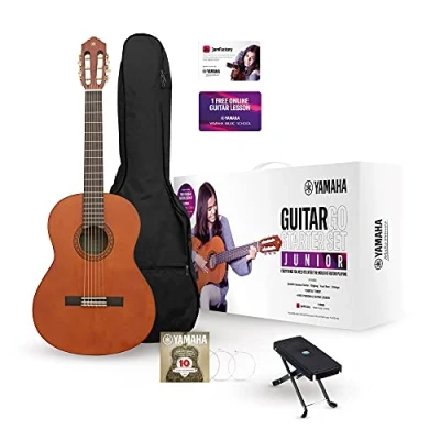 Immagine di Yamaha GuitarGo Starter Set Junior Chitarra Classica per Principianti, incl. Borsa da Trasporto, Accordatore Digitale iOS, Poggiapiedi e Altri Accessori