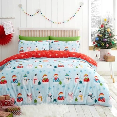 Immagine di Fusion Copripiumino natalizio blu uovo d&#039;anatra Dimensioni letto matrimoniale (200 x 200 cm) Design reversibile con 2 federe Set di biancheria da