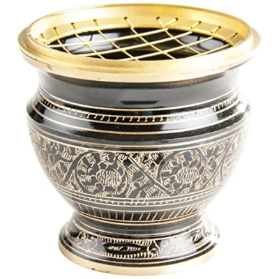 Immagine di Berk Inner Worlds KH 515 L Bruciatore per incenso, con griglia, in Ottone, Colore: Nero/Oro
