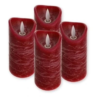 Immagine di ToCi, set di 4 candele a LED, in cera pura, senza fiamma, con luce tremolante e timer Rot (Ø7,5x10cm) Flamme