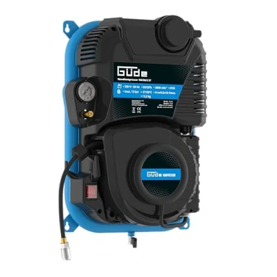 Immagine di Güde Compressore da parete 160/08/2 ST (1100 W/230 V, max. 8 bar, 90 l/min eff. Contenuto della confezione: senza olio, montaggio a salvaspazio, avvolgitubo automatico integrato orientabile