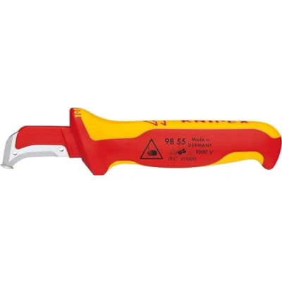 Immagine di Knipex 98 55 VDE Abmantelungsmesser 155mm Mehrkompomenten Griff Coltello per Cavi Adatto rotondi