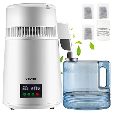 Immagine di VEVOR Distillatore d&#039;Acqua Volume della Canna 4 L, Bianco per Purificazione dell&#039;Acqua 1 L/H con Contenitore in Plastica, Cucina Uffici, Lab, Ospedali, Cliniche Dentistiche, ecc.