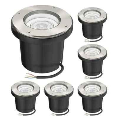 Immagine di ledscom.de 6 pz. lampada da incasso a pavimento BOFU per esterni girevole in acciaio inox rotonda IP67 150mm Ø incl. LED (bianco caldo, 5,4W, 510lm, 50)