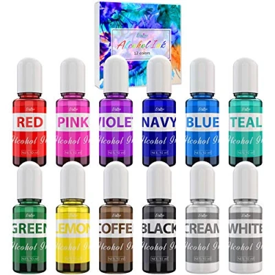 Immagine di Alcohol Ink Set 12 Colori x 10ml Inchiostro Alcool per Pittura, Resina Epossidica, Arte in Resina, Fabbricazione Capsule Petri di Colorante Concentrato Bicchiere, Yupo, Mestieri