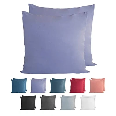 Immagine di Komfortec Set di 2 federe per cuscino in 100% cotone, 50 x cm, super morbide, 150 g/m², colore: viola
