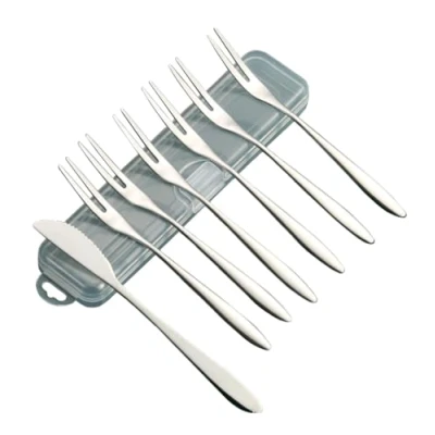 Immagine di NestNook Forchette da dessert Set di 6 torta e 1 coltello tè in acciaio inossidabile Argento 13 CM (5,12 pollici) piccole per torte, antipasti, frutta
