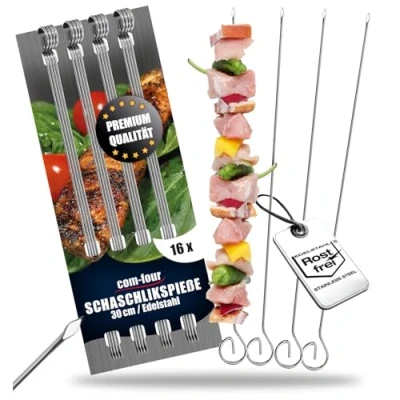 Immagine di COM FOUR® 16x spiedini per kebab in acciaio inossidabile di carne lunghi 30 cm verdure premium un set (30 16 pezzi)