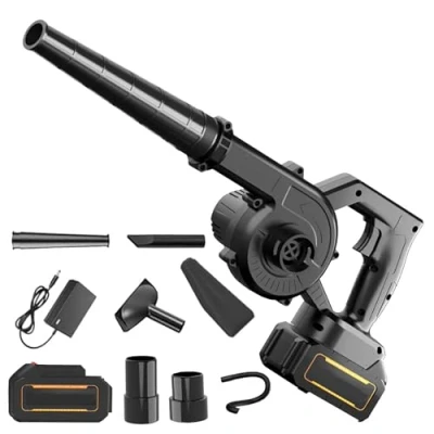 Immagine di 21 V soffiatori di foglie, soffiatore a batteria, termico, aspiratore senza fili, per garage, corsi, neve, foglie morte, capelli (nero: 1 batteria + caricabatterie)