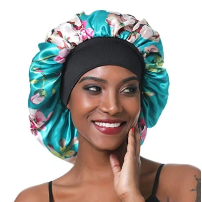 Immagine di SENGTERM Berretto da Notte con Elastico in Seta Cuffia per Capelli Cappuccio Raso Traspirante Cappello Lunghi Cofano Copricapo Largo