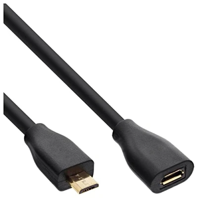 Immagine di InLine® 22521 Cavo Micro USB 2.0, Prolunga, Type B Maschio/Femmina, Pin Dorati, 5 m, Nero