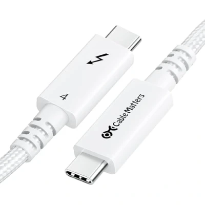 Immagine di Cable Matters [Certificato Intel] Cavo attivo Thunderbolt 4, 2m con guaina intrecciata da 40 Gbps, Bianco, PD 100 W e video 8K Totalmente compatibile porte 3, USB 4 C